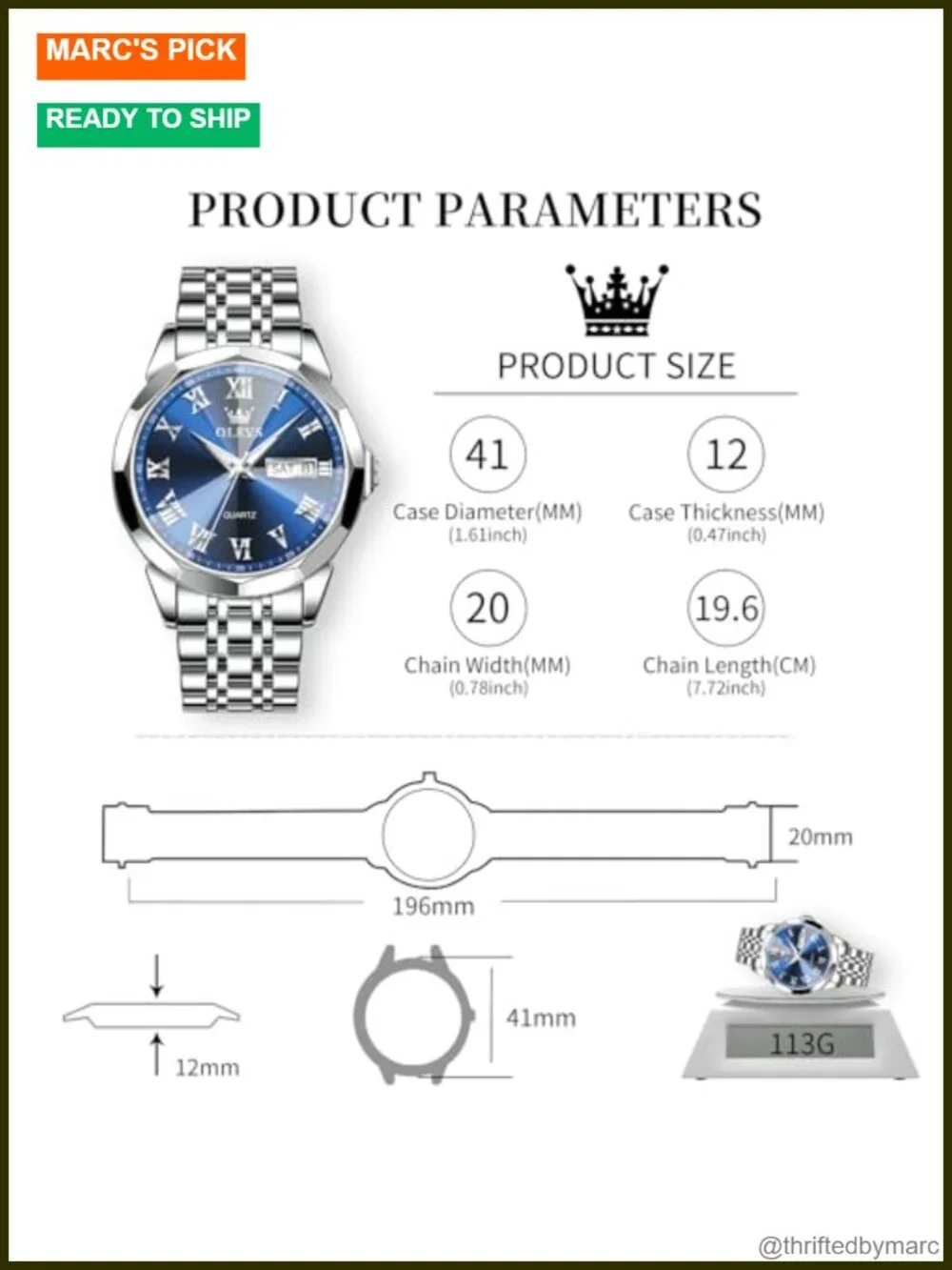 Mens Dress Watch Waterproof Date Day Analog Quartz Wrist Watch Roman Numerals